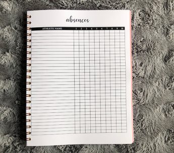 The Cheer Coach Planner - absence tracker - notes binder organization for cheerleading coaches