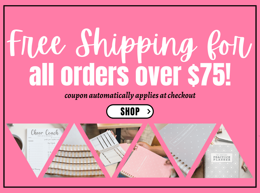 the cheer coach planner free shipping pop up over 75