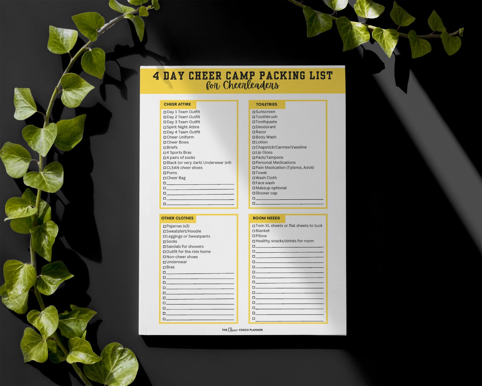 Overnight Cheerleading Camp Packing List • The Cheer Coach Planner